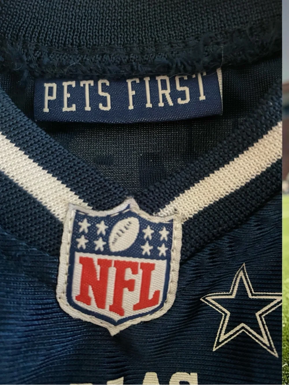Pets First NFL Dallas Navy Blue Dog Jersey with Star Patch Size Small